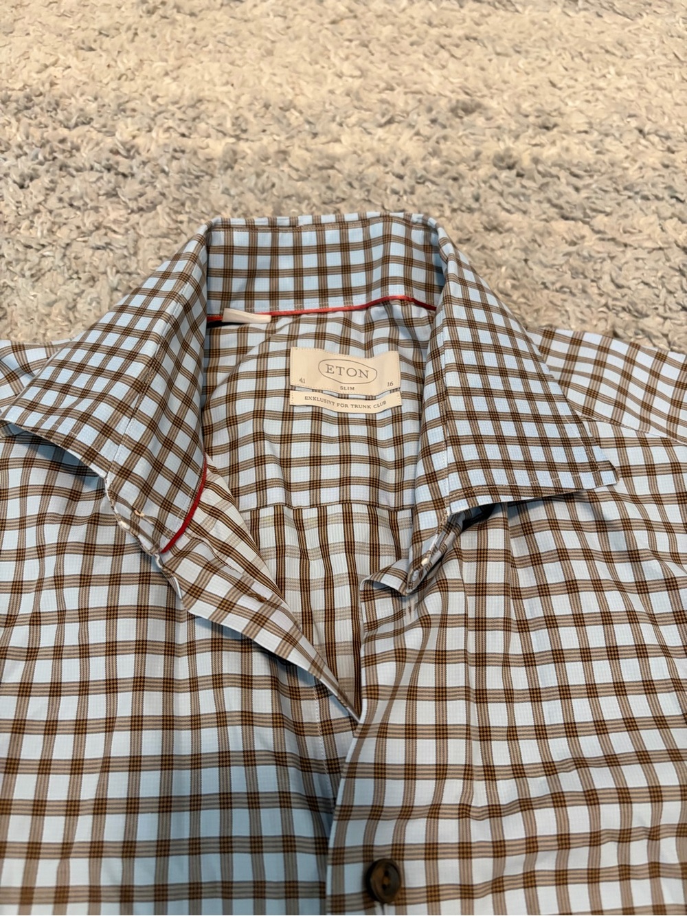 Eton Slim Fit Blue & Brown Plaid Dress Shirt Size 16 / 41